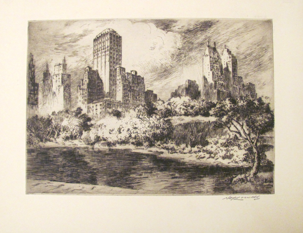 Nat Lowell Central Park New York Etching Holzman Antiques