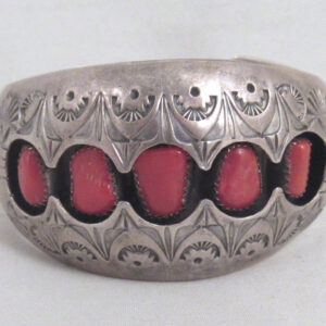Pamela Benally Sterling Silver and Coral Navajo Cuff Bracelet