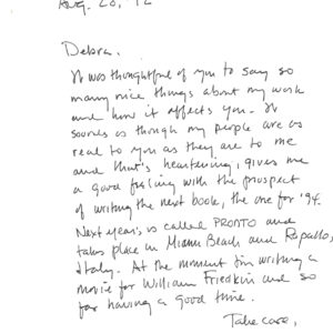 1992 "Get Shorty" Crime Fiction Writer Elmore Leonard Mentions his Next Book "Pronto"