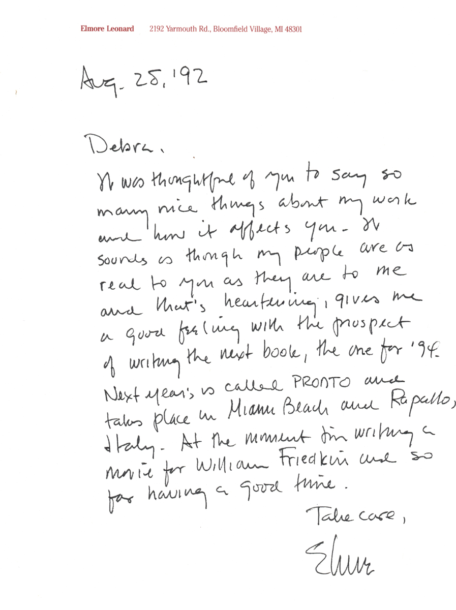 1992 "Get Shorty" Crime Fiction Writer Elmore Leonard Mentions his Next Book "Pronto"