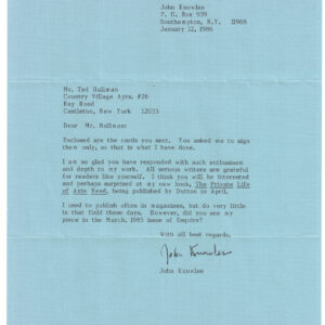 1986 “A Separate Peace” Writer John Knowles Mentions his New Work “The Private Life of Axie Reed”