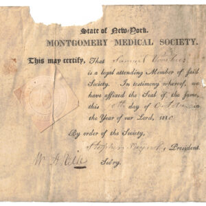 1810 Montgomery Medical Society Certificate