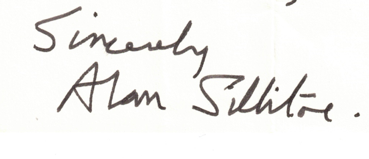1987 Author Alan Sillitoe Autograph Letter Signed - Image 2