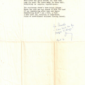 1961 Pulitzer Prize Winning Poet James Merrill Signed Poem, “Getting Through”