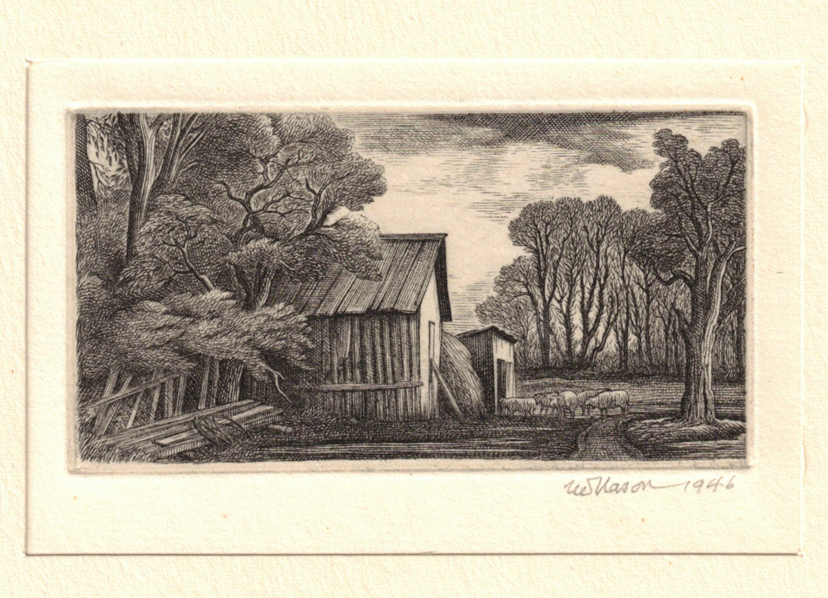 1946 Thomas W. Nason Copper Engraving "The Hay Barn" - Image 2
