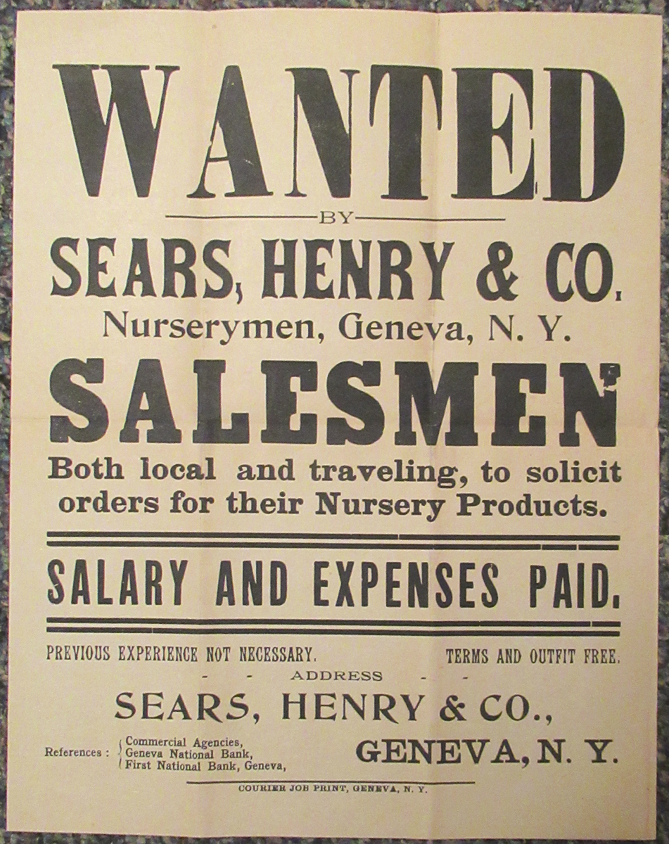 Geneva, NY Broadside, Nursery Products Salesmen Wanted