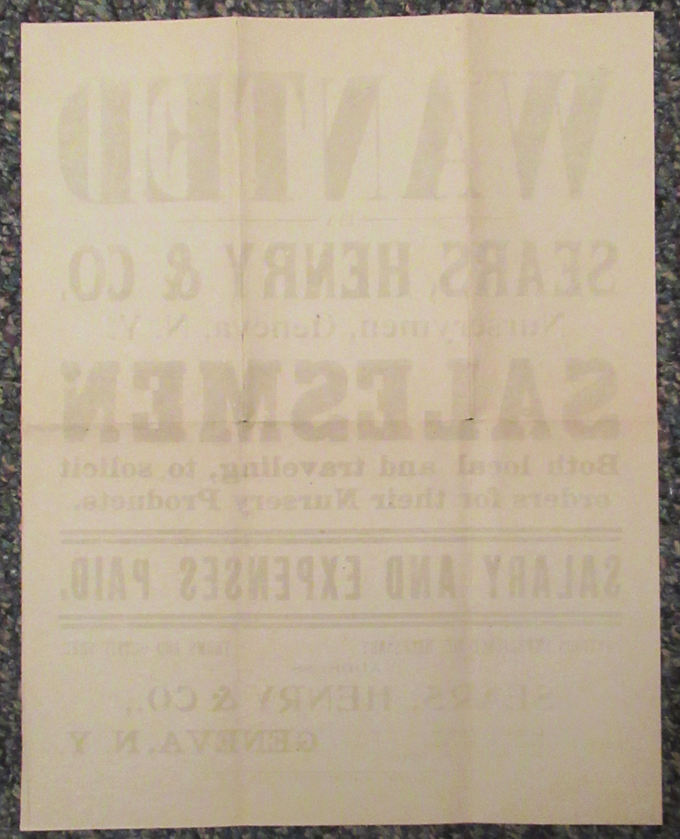 Geneva, NY Broadside, Nursery Products Salesmen Wanted - Image 3