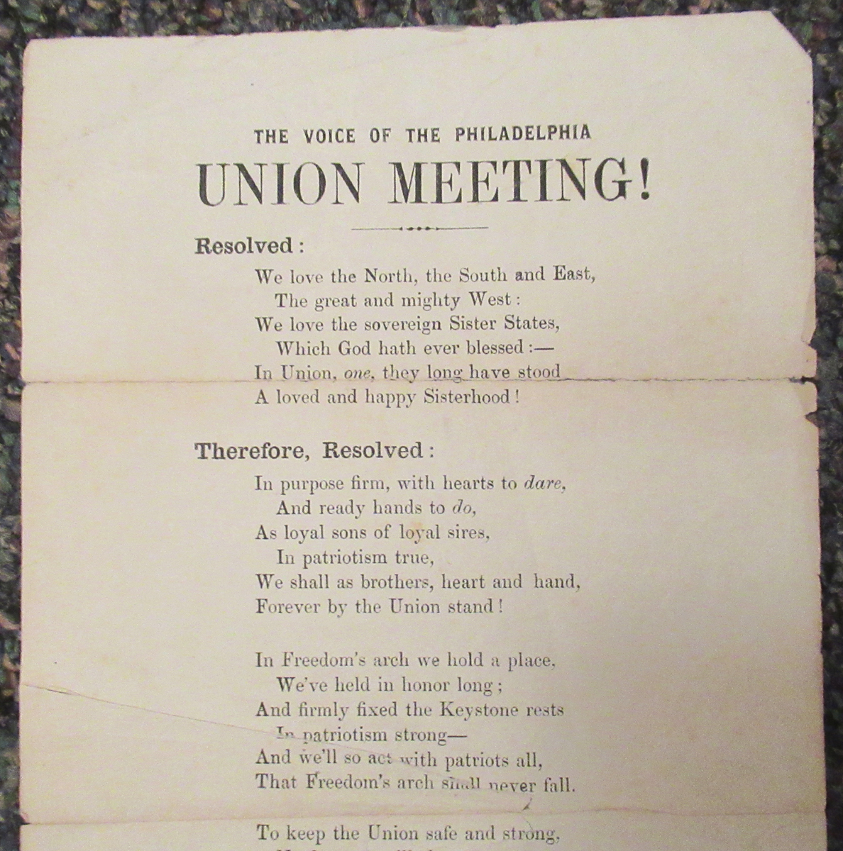 Early 1860's Civil War Union Broadside Poem - Image 2
