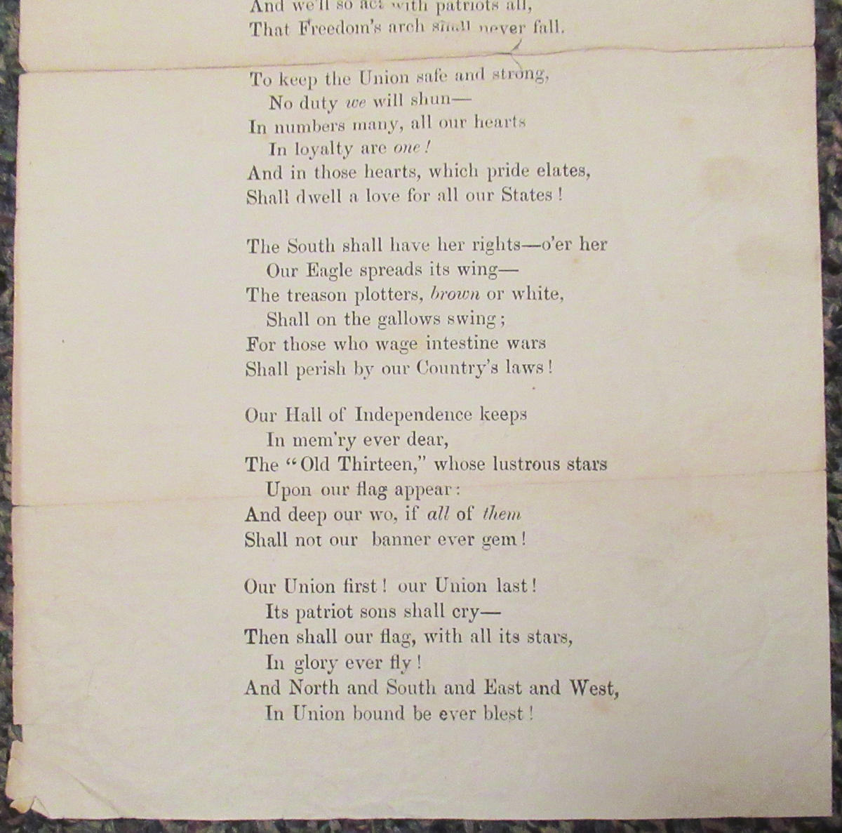 Early 1860's Civil War Union Broadside Poem - Image 3