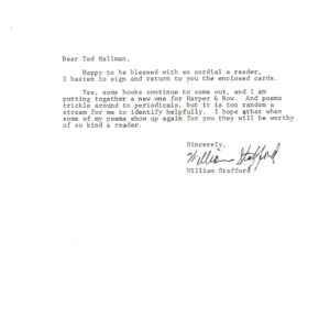 1985 Poet William Stafford Typed Letter Signed