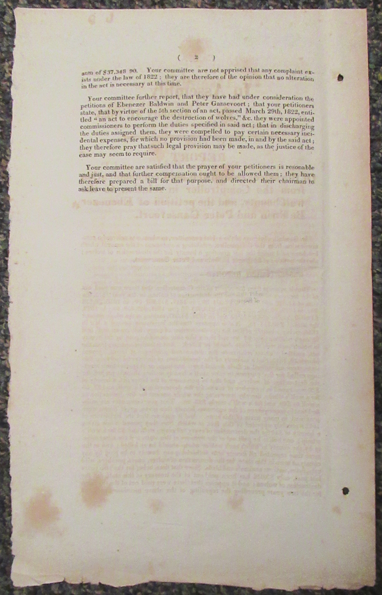 1825 NYS Assembly Document re: Wolf Bounty Payments - Image 2