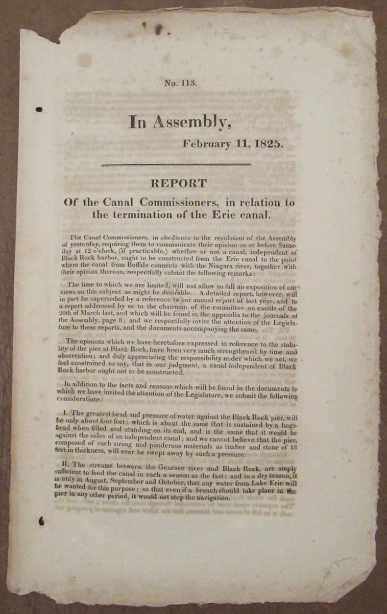 1825 NY State Assembly Erie Canal Report