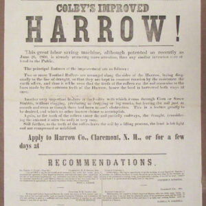 c. 1861 Colby's Improved Harrow Broadside