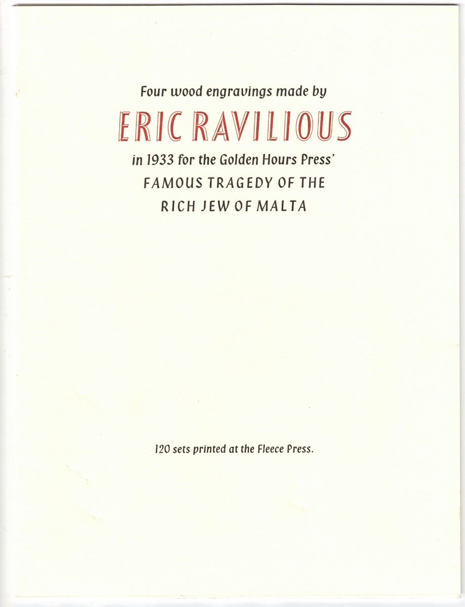 Four Wood Engravings by Eric Ravilious, Famous Tragedy of the Rich Jew of Malta - Image 2