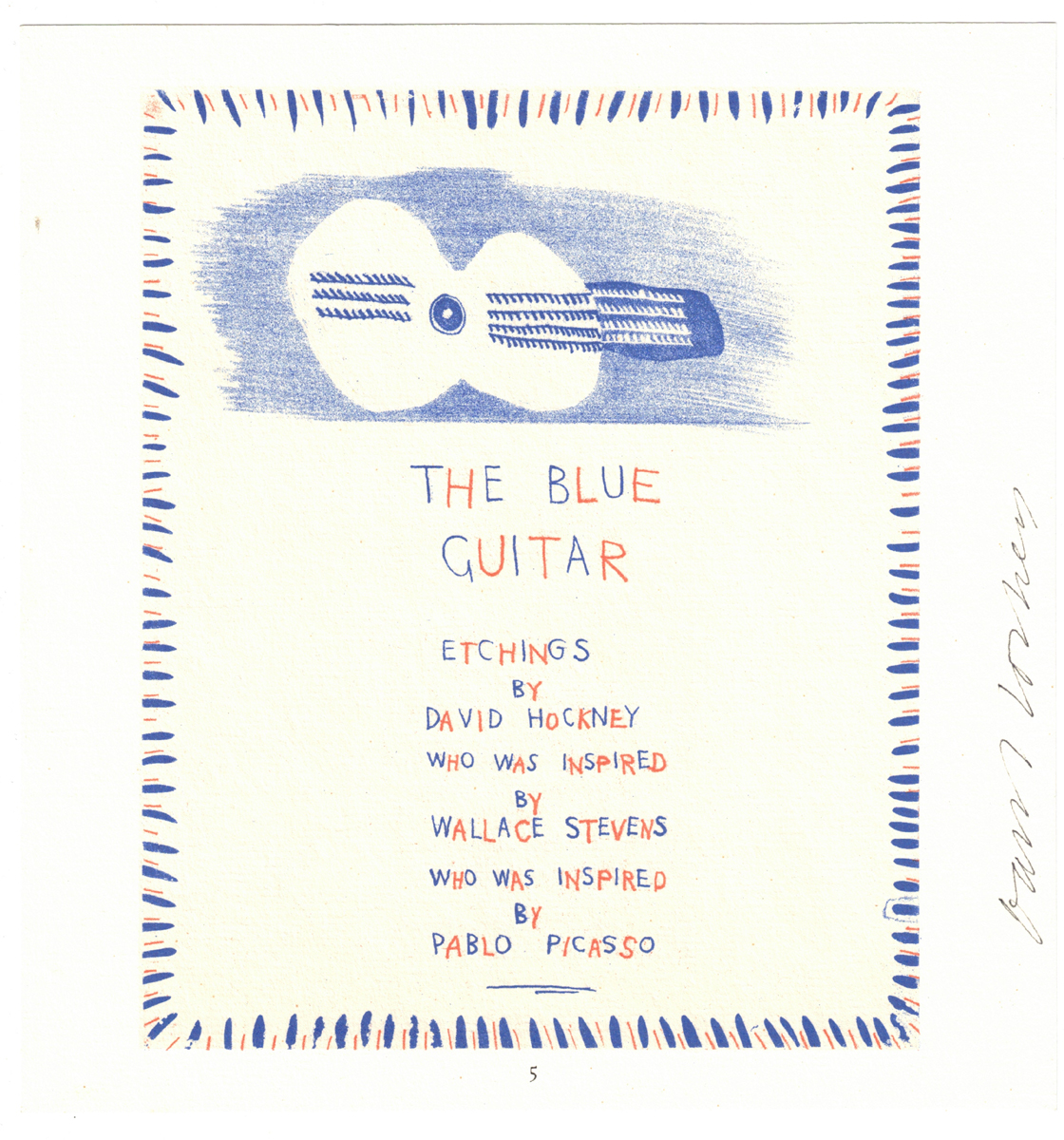David Hockney Signed "The Blue Guitar" Print and Wallace Stevens Poem