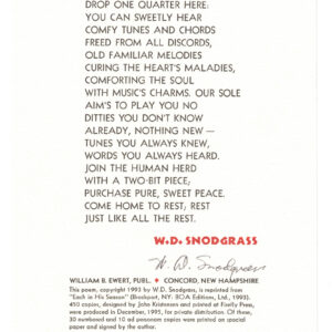 1995 W. D. Snodgrass Signed Poetry Broadside